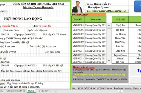 Tạo hợp đồng lao động tự động bằng Excel