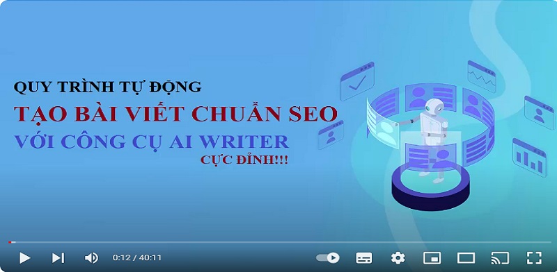 Video về quy trình tự động viết bài chuẩn SEO nhờ công cụ aiWriter24h.Com